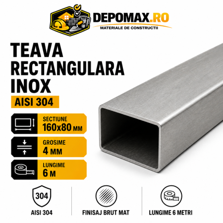 Teava rectangulara inox AISI 304, 160 x 80 x 4 mm, 6 metri